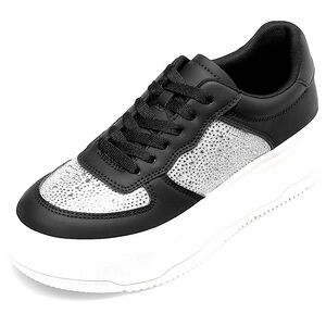 NWT black‎ & white rhinestone sneakers sz 6.5